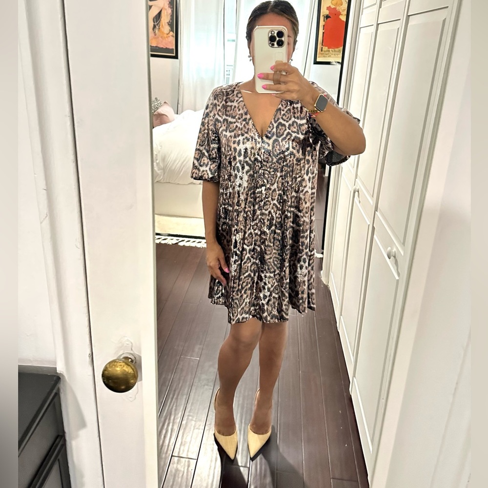 Zara leopard print sequin dress